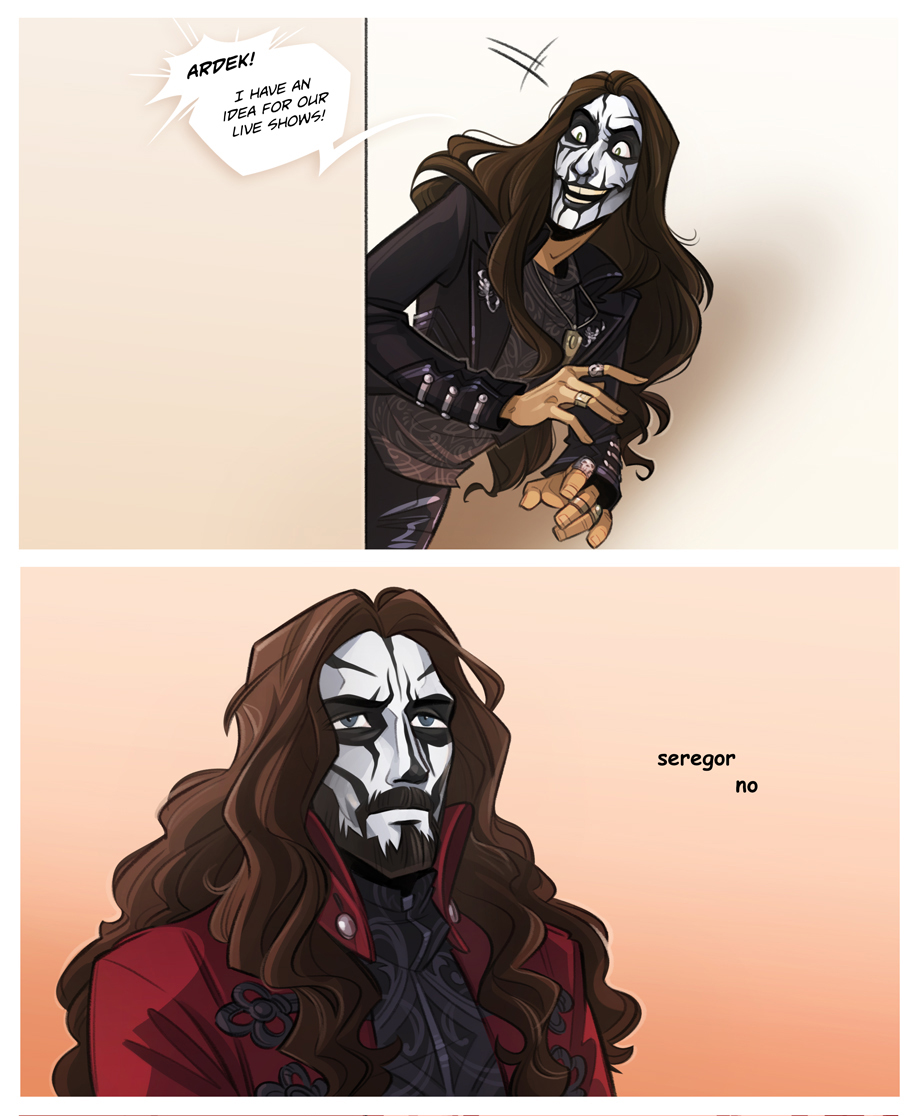 quartervirus's tweet photo. Blood Queen is a great song with an... interesting stage act.
I like to think this is how it came about.
Still on my bullshit to Disney-fy every symphonic-horror-black-metal band I can find, apparently. #sakart #CarachAngren #Seregor #Ardek #comic #horrormetal #horror https://t.co/yngCrnXrkg