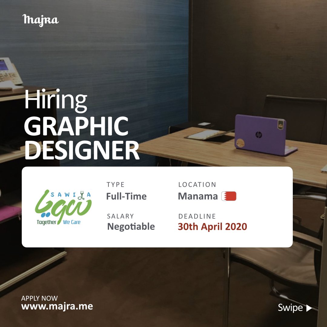 MajraHQ's tweet photo. If you are a creative Graphic Designer with previous experience in the field, here’s an opportunity for you from Sawiya! Find out more and apply through Majra https://t.co/r9TFgWGfmZ https://t.co/Qceq5T1h1w