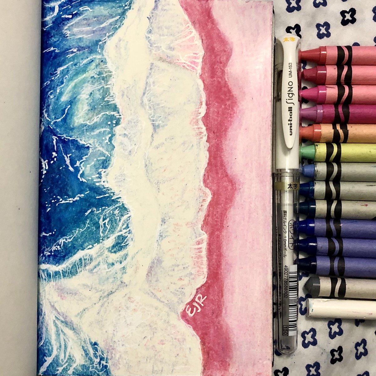 cypherika's tweet photo. i couldn't sleep so here's this crayon drawing🌊💖✨ https://t.co/noCOWfaPmc