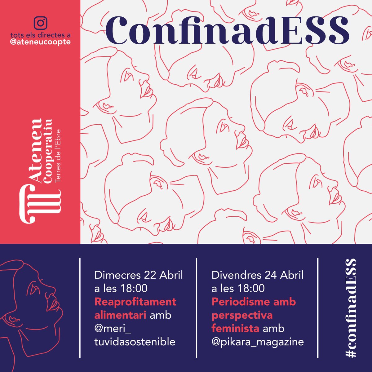 ateneucoopte's tweet photo. Avui us presentem el programa de l’última setmana de #confiandESS:
@meri_tuvidasostenible ens donarà tècniques de reaprofitament alimentari, i parlarem de periodisme amb perspectiva feminista amb @pikara_magazine.
Què us ha semblat #confinadESS? Esperem que n’hagueu gaudit! https://t.co/lIm8rl9Be1