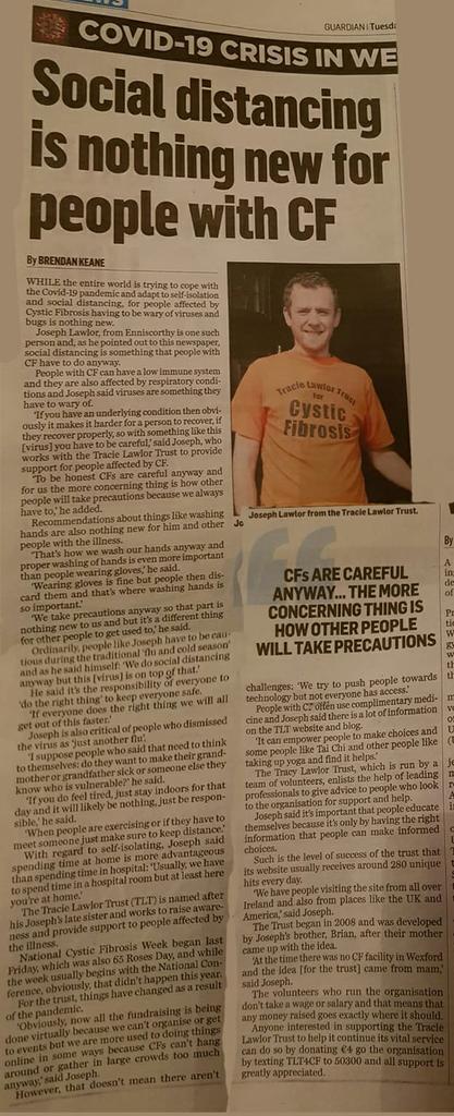 Tracie Lawlor Trust (@tlt4cf) on Twitter photo One of our members giving an interview on #COVID19ireland #wexford #cysticfibrosis <a href="/Wexford_People/">Wexford People</a> <a href="/EnniscGuardian/">Enniscorthy Guardian</a> One of our members giving an interview on #COVID19ireland #wexford #cysticfibrosis <a href="/Wexford_People/">Wexford People</a> <a href="/EnniscGuardian/">Enniscorthy Guardian</a>