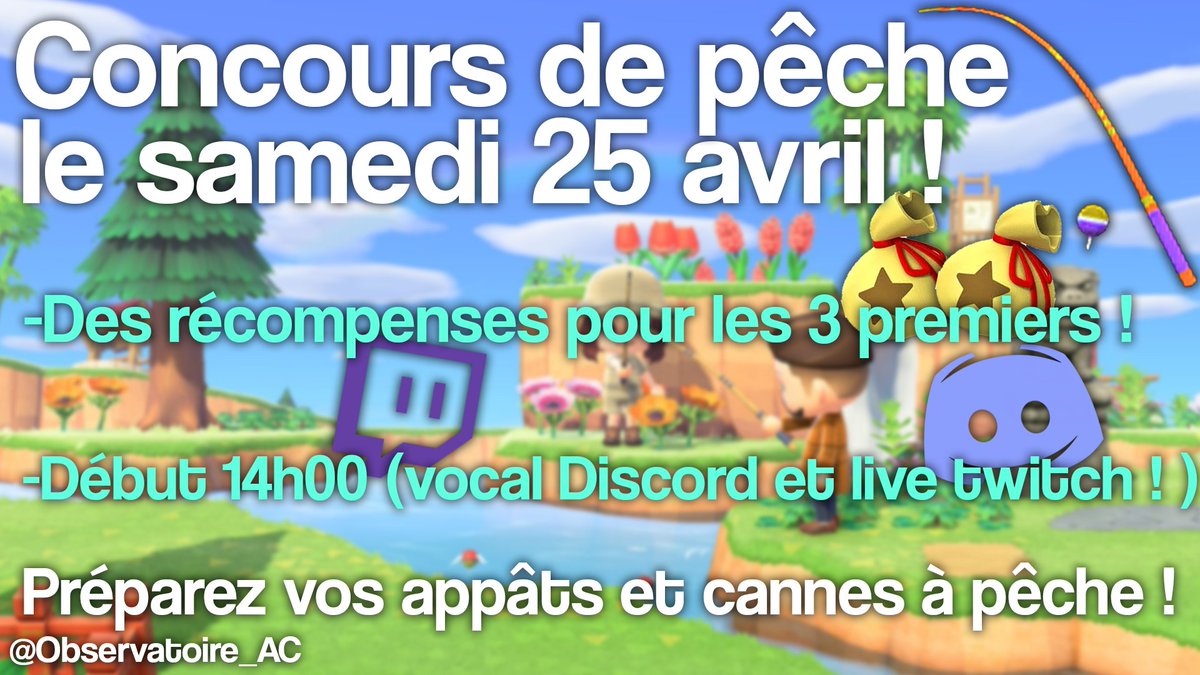 <Tournois de pêche>🎣
On vient de lancer le premier tournoi de pêche de notre serveur ! 🌴
Alors n'hésitez pas à nous rejoindre ici : discord.gg/7a8krQp pour participer ! 🐟

#ACNH #AnimalCrossingNewHorizons  #AnimalCrossing