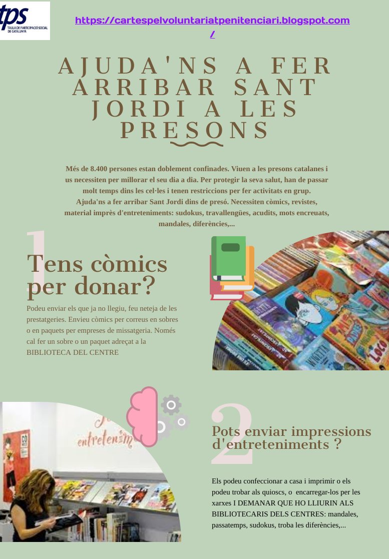 aalbaterrassa's tweet photo. Ens adherim a la campanya: Ajuda'ns a fer arribar Sant Jordi a les presons! i us animem a enviar material! https://t.co/aZ8ynkNfNk