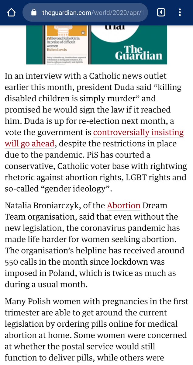 Meanwhile in Poland the government are exploiting the Covid19 crisis to tighten already incredibly restrictive abortion laws, again, under the rubric of fighting "Gender Ideology" https://www.theguardian.com/world/2020/apr/14/concerns-over-polish-government-tightening-abortion-laws-during-covid-19-crisis