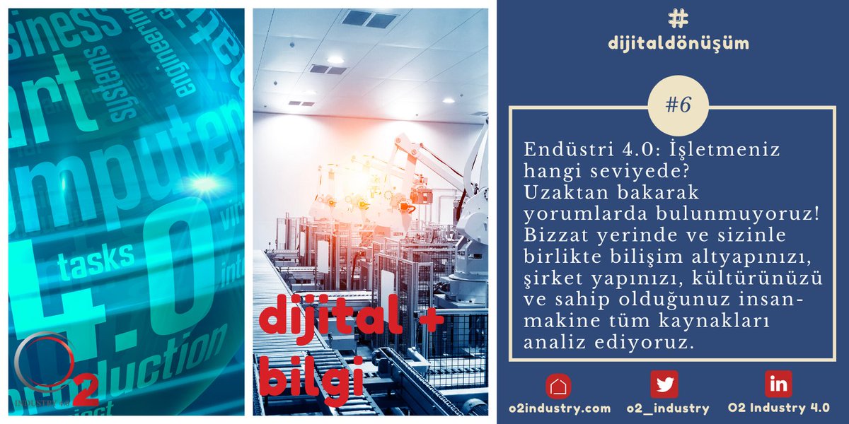 İşletmeniz Endüstri 4.0 'a ne kadar yakın ya da ne kadar uzak?
'Dijital Olgunluk Analizi' hizmetimiz kapsamında;
İşletmenizdeki birimlerin dijital dönüşüm olgunluk seviyelerinin; bilgi teknolojileri, kaynaklar, organizasyon yapısı ve işletme kültürü perspektiflerinden inceliyoruz