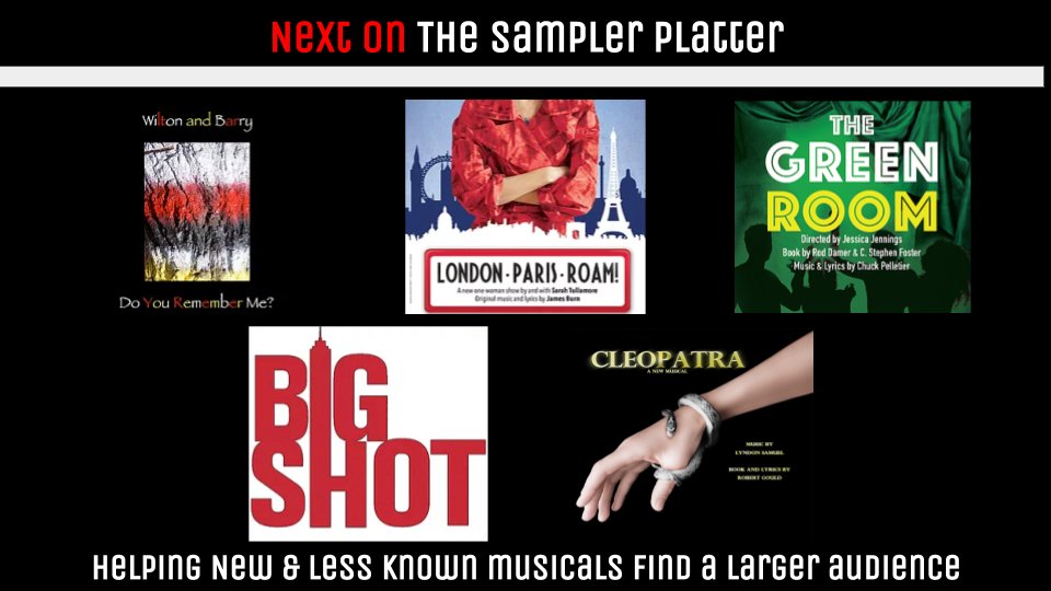 MTR (@mtr_tweets) on Twitter photo Here's the lineup for today's Sampler Platter
<a href="/DoYouRememberM9/">Do You Remember Me? 🇨🇦</a>  <a href="/LondonParisRoam/">LondonParisRoam</a>  <a href="/TheGreenRoomOB/">The Green Room Musical</a> <a href="/BigShotMusical/">Big Shot The Musical</a>
<a href="/cleomusical/">Cleopatra - the musical</a>
Get show info: 
musicaltheatreradio.com/mtr-exclusives…
Repeated at 7pm EST Here's the lineup for today's Sampler Platter
<a href="/DoYouRememberM9/">Do You Remember Me? 🇨🇦</a>  <a href="/LondonParisRoam/">LondonParisRoam</a>  <a href="/TheGreenRoomOB/">The Green Room Musical</a> <a href="/BigShotMusical/">Big Shot The Musical</a>
<a href="/cleomusical/">Cleopatra - the musical</a>
Get show info: 
musicaltheatreradio.com/mtr-exclusives…
Repeated at 7pm EST