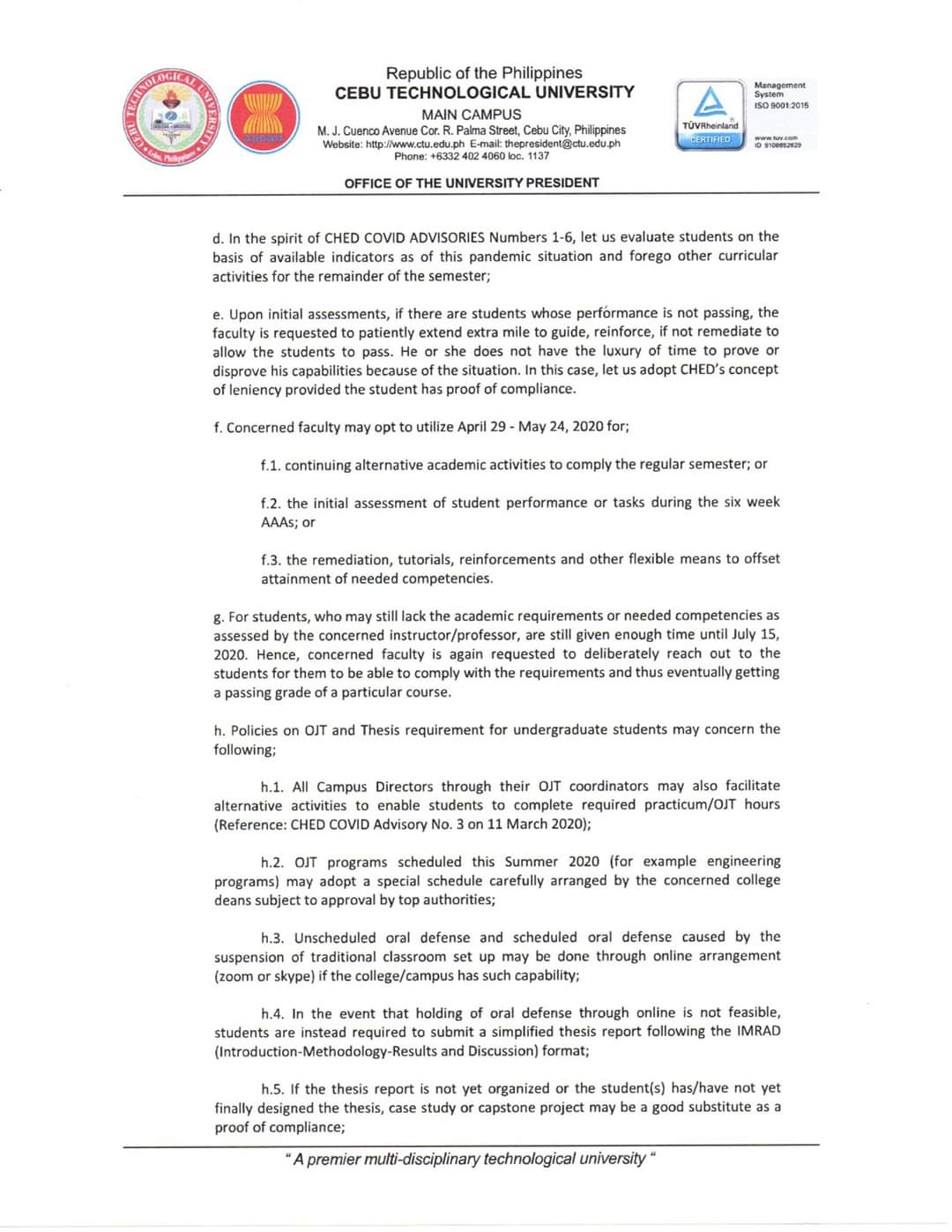Ctu Daanbantayan Attention All University Personnel And Students Subject Ctu Flexible Learning System Policies During The Threat Of Covid 19 Note Suspension Of In Person Classes Traditional Classroom Set Up Is Extended