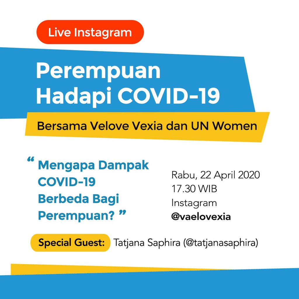 Live Instagram. Membahas bagaimana “Perempuan Hadapi Covid19 “ bersama saya dan @unwomenid dan akan ada juga @tasaphira @chelseaislan https://t.co/VAJrf6rAwy