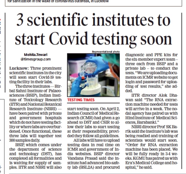 3 scientific institutes to start Covid testing soon
<a href="/CSIR_IND/">CSIR, India</a> #CSIRFightsCovid19
