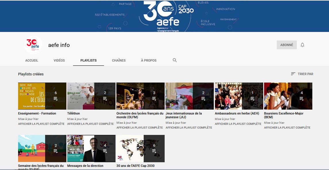 aefeinfo's tweet photo. 🆕 Retrouvez l’#AEFE sur YouTube : découvrez la nouvelle chaîne @aefeinfo avec déjà plus de 30 vidéos 📽 à voir ou à revoir 👉 https://t.co/aOcbs6dosx
✅ Abonnez-vous, nous vous attendons nombreux ! https://t.co/PwoemX2KCK