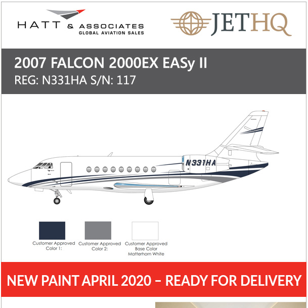 leader_luxury's tweet photo. 2007 #Falcon #2000EX #EASy II available at @Hatt_Aviation 
New paint April 2020
Engines enrolled on ESP Gold, APU enrolled on MSP Gold
More details at: https://t.co/vzs5LzjLPJ 
#bizjet #bizav #aircraftforsale #privatejet #privateflying #jetforsale #businessaviation https://t.co/o6J7w1FIhz
