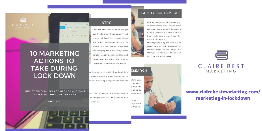 CbmClaire's tweet photo. In response to a number of people asking me about what they can do in #lockdown, I've created a simple guide of free or inexpensive marketing ideas to keep your business moving forward. 

#marketing #growth #hertshour #smallbusinesses #marketingtips 

https://t.co/mHmx2EjkIU https://t.co/zqotYGmilF