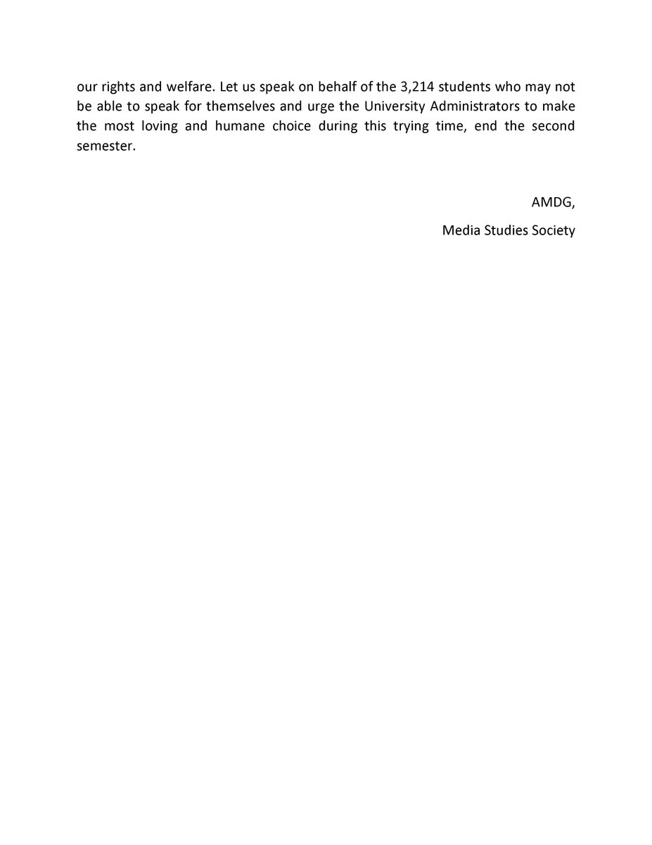 adnussgofficial's tweet photo. #AdKNOW

The Media Studies Society (MSS), the co-curricular org of AB Comm, BS Dev Comm, AB Broadcasting, and AB Journalism students, has released their official statement on the Continuation of the Online Blended Learning System for the 2nd Sem.

#NoStudentLeftBehind #EndTheSem https://t.co/QEFu9WGyQ2