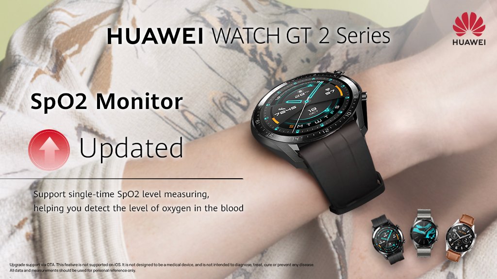 HuaweiIndia's tweet photo. The #HUAWEIWATCHGT2 Series comes with new SpO2 monitoring, helping you detect the level of oxygen in the blood.
#HuaweiIndia #OneCharge2Weeks #Fitness https://t.co/vIuk1bWQkg