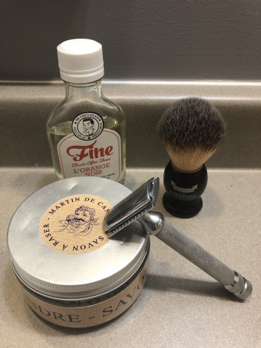DadLikeAMother's tweet photo. April 19 Shave of the Day: My Gold Standard products to feel like a man! Also where I ask a question I believe @realcdb can help with!! @FineAccoutrmts @houseofknives @loccitane_CA https://t.co/hToUmqQCfw https://t.co/M7MMdP2tiR