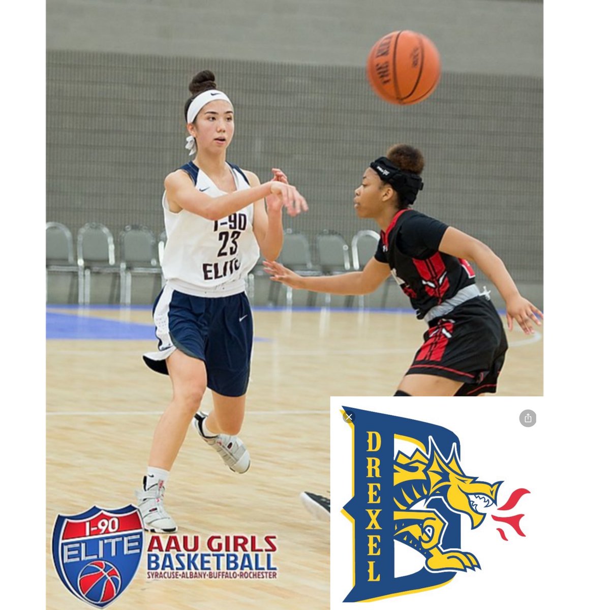 I90ELITE's tweet photo. Congrats to Momo LaClair on committing to Drexel University on a full athletic scholarship. @LOVEHOOPS007 @QUIETSTORM_3434 @NYSTakeover @DrexelWBB https://t.co/22SZM8ZnMV