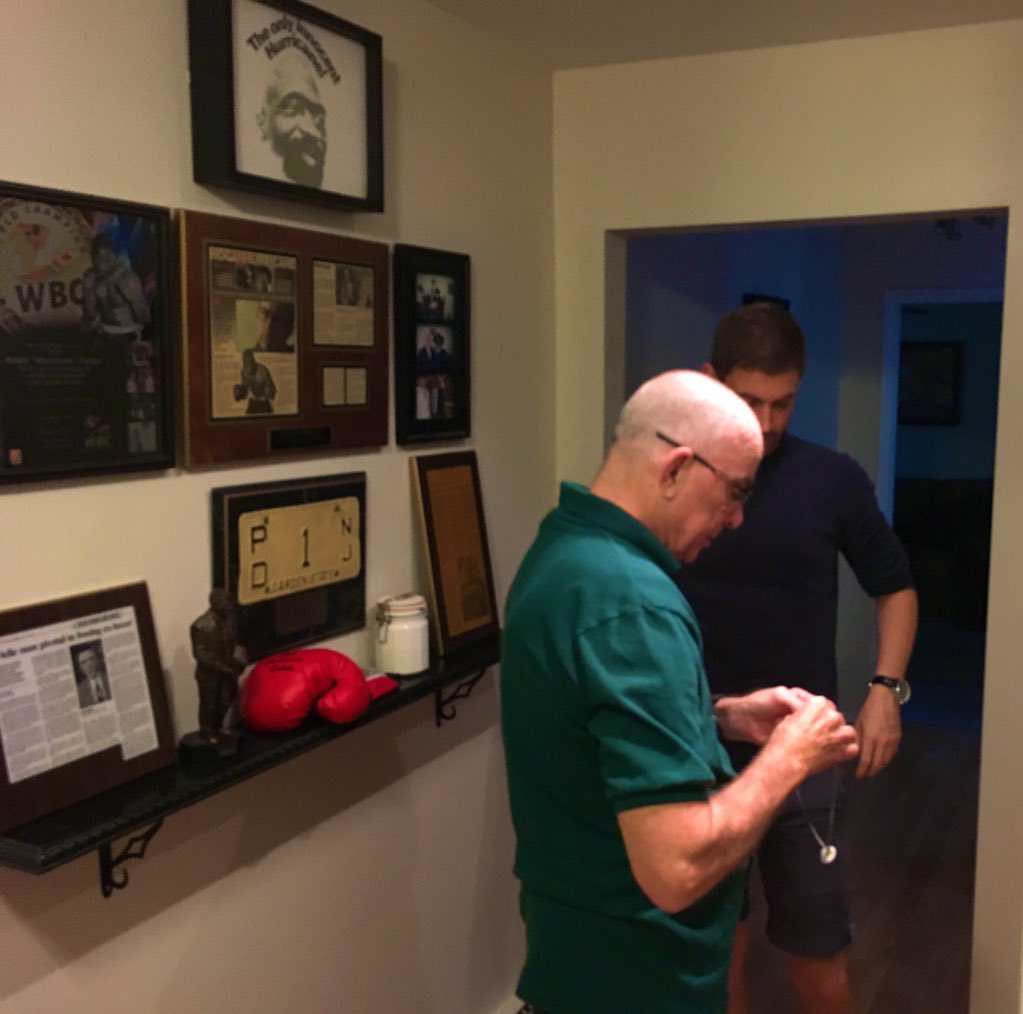 Fred W. Hogan, the catalyst behind the overturning of the first conviction.He’s showing us Carter’s actual glass eye, warn as a pendant or as in this case around his neck! Fred’s a great guy. Also on display the ‘birthday card’ that started Hogan on his mission