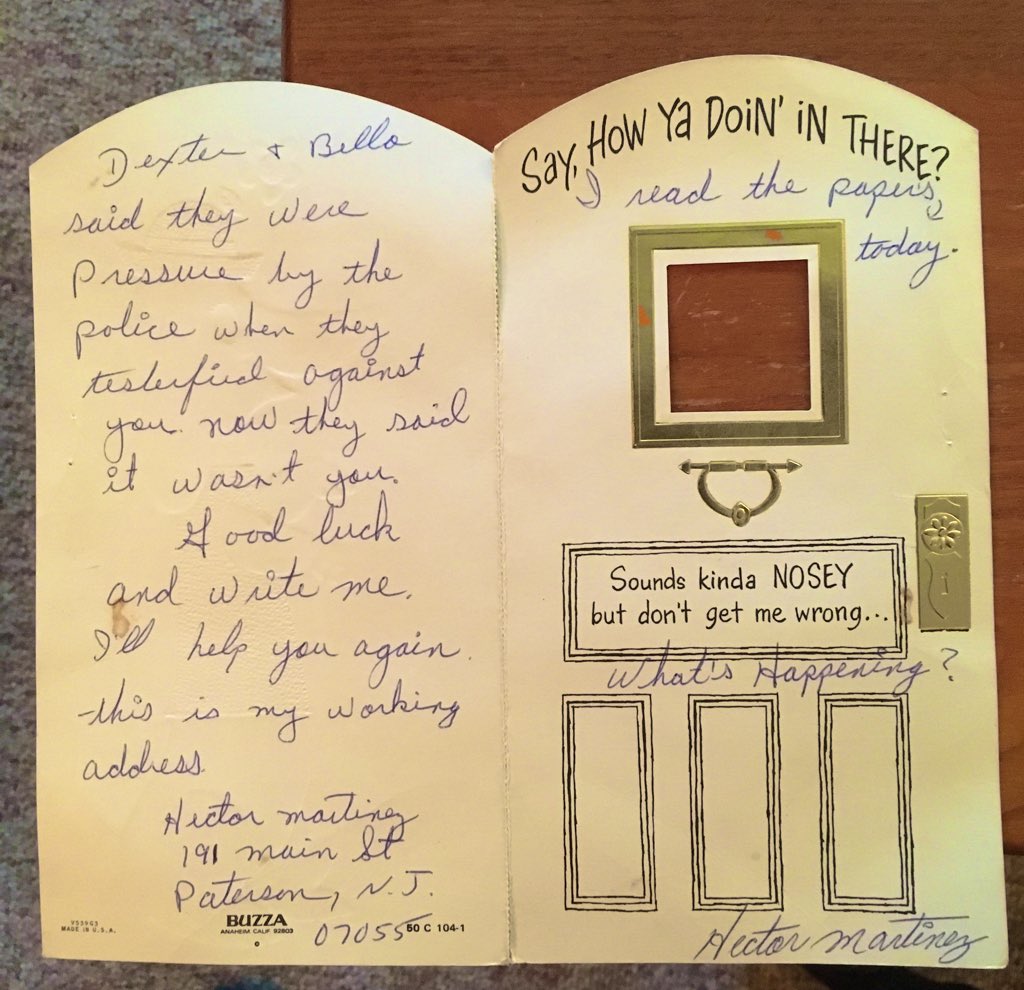 Fred W. Hogan, the catalyst behind the overturning of the first conviction.He’s showing us Carter’s actual glass eye, warn as a pendant or as in this case around his neck! Fred’s a great guy. Also on display the ‘birthday card’ that started Hogan on his mission