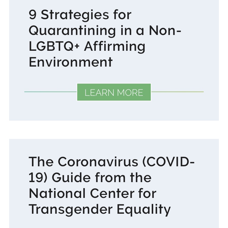 Our friends over at OutFront MN have compiled resources for the LGBTQ+ community during COVID-19.  The images are just a few of the available resources. Check them out at: outfront.org/coronavirus  #equity #spps #lgbtq #queer #resources