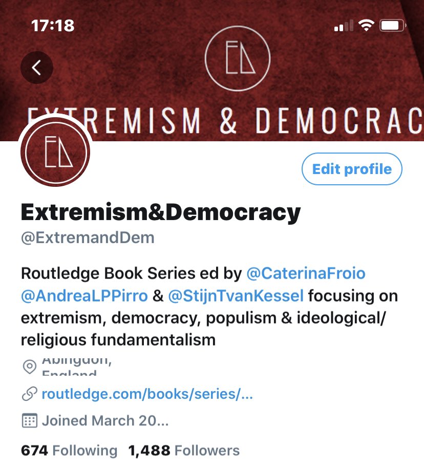 ExtremAndDemBks's tweet photo. Er, can we get some more followers please? Not sure a book series with a focus on right wing extremism should be stuck on this particular number of followers...😱😱😱 https://t.co/vQWHxlRQUz