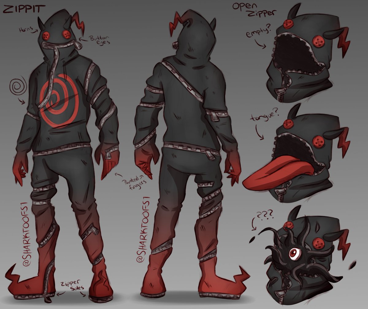 sharktoofs1's tweet image. Hey everyone!

I felt like I really missed an opportunity to make Zippit creepy so I redesigned him a bit last night. I went ahead and added a few color variations and some options for what he can look like unzipped.
