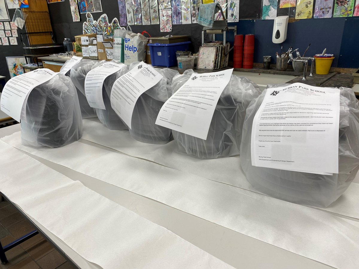 murrayparkderby's tweet photo. Another 60 visors produced today, all disinfected and bagged up with Assembly instructions and a disclaimer https://t.co/WhsSZQkDg0
