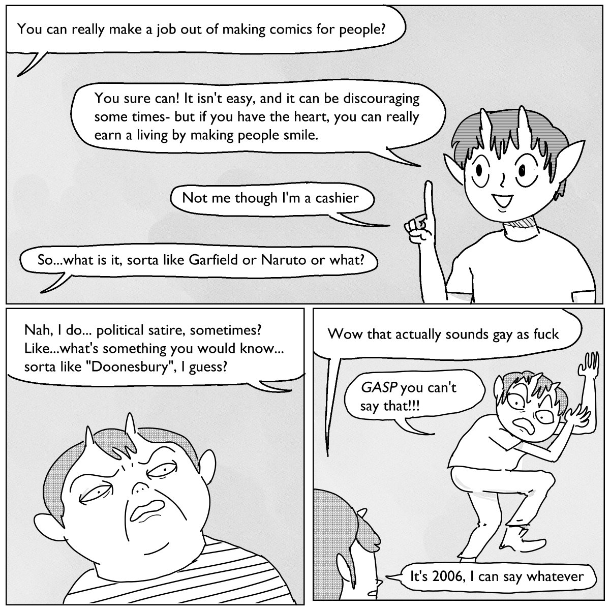 I turned 27 today. I have mixed feelings about it-- so I made this comic to explore the deep and complicated emotions of it. 

Conversation With My Younger Self (1/3) 