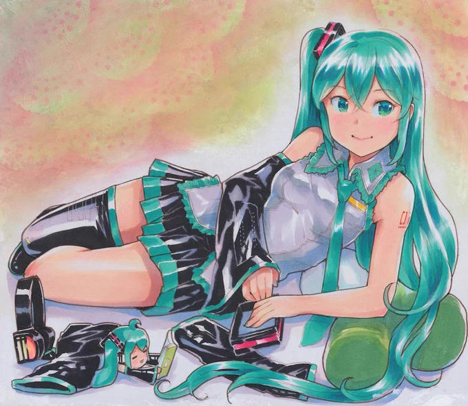 #絵描き繋がれ 
あごなすびさん(@agonasubi_m01 )からバトンを頂きました〜¶(⁄•˅̮•∖)⁋♪ありがとうございます✨✨

マスターと一緒にだらだらしている感じのミクさんを描くのが好きです♪¶(⁄=˅̮=∖)⁋ 