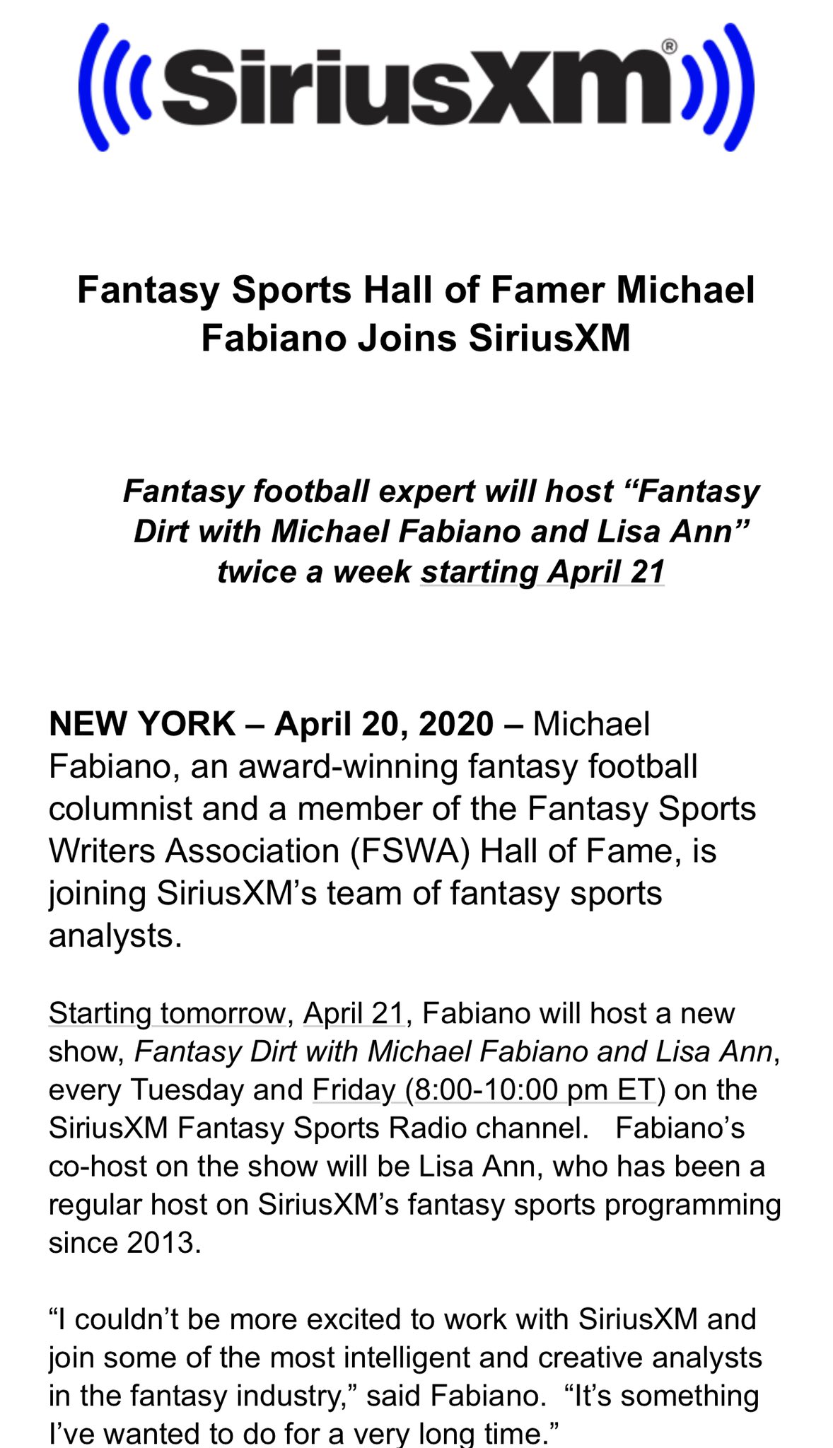 michael fabiano fantasy