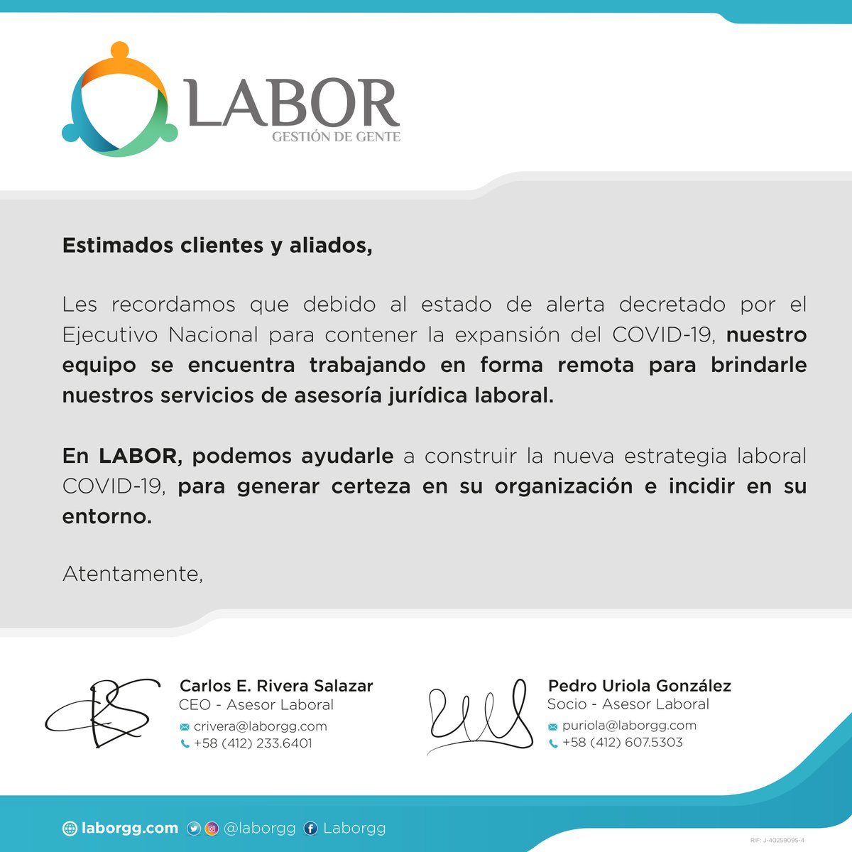 LaborGG's tweet image. Las #RelacionesLaborales son relaciones contextuales, en #LaborGG adaptamos nuestros servicios a la complejidad del COVID-19 para ofrecerles: 

Facilitar el entendimiento y comprensión de los asuntos laborales relevantes que han sido de impacto para la entidad de trabajo.