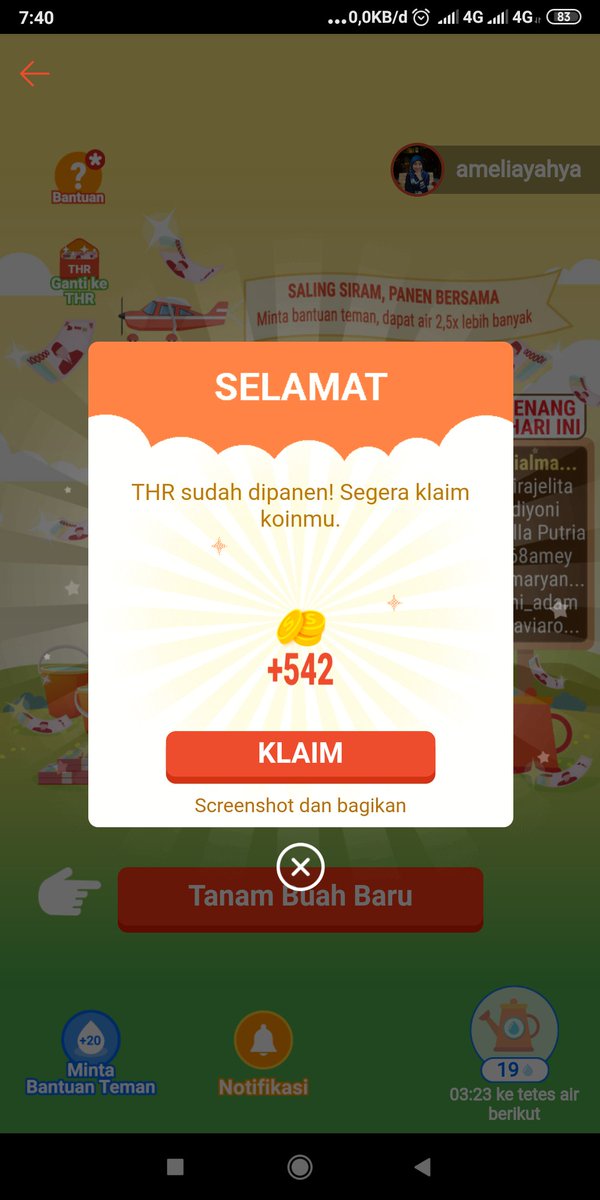 ameliayahya's tweet photo. Bismillahirrahmanirrahim, Semoga beruntung, hasil panen Shopee tanam hari ini 20 April 2020 @ShopeeID Semangat terus dan coba terus..
#ShopeeTanamTHR10M #ShopeeDariRumah
#ShopeeID https://t.co/7kgcZf1F2u