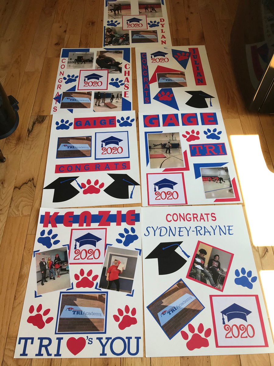 AcademyTri's tweet photo. TRI staff made posters for all of our seniors to add to their front doors! We are so proud of our #Classof2020 and all of their accomplishments! #PTBMStrong @MarysvilleEVSD https://t.co/uzBtAwFv50