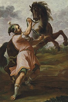 Bucephala grew into an important site for trading and was still there in existence in the Roman era.Bucephalaus was the favourite horse of Alexander, who was with him since childhood. It was perhaps 17 years old at the time of its death.Image of Alexander taming Bucephalaus.