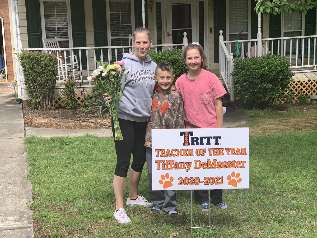 TrittSTEAM's tweet photo. We had SO much fun surprising our #TOTY and #CEOTY winners this morning!! Congratulations Tiffany DeMeester and Shell Jones!! Thank you for allllll you do for our #TigerFamily! @CobbSchools https://t.co/BBjEJwAWBt