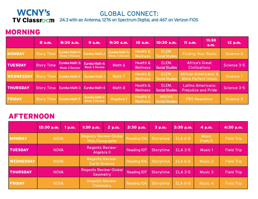 SyracuseSchools's tweet photo. It's a new week, SCSD! Check out this week's WCNY TV Classroom schedule - streaming live from 8 am - 5 pm at https://t.co/ZFt3v77y3J! #SCSDCares https://t.co/2ymG24KKgx