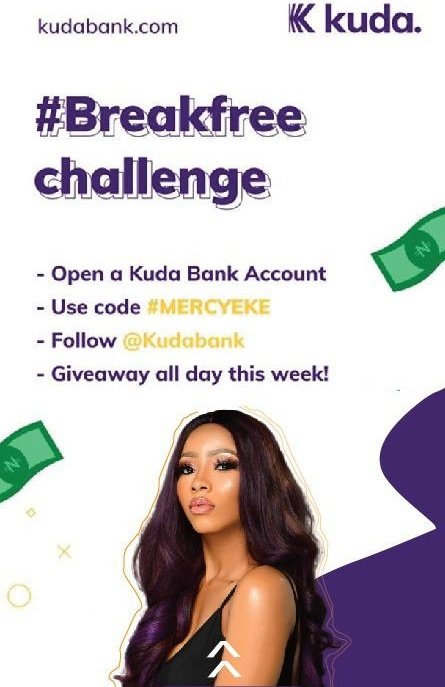 real_mercyeke's tweet photo. Banking has been made so easy, download @kudabank open an account using my referral code: MERCYEKE and see the magic. Follow the instructions below to be able to win 🏆❤ #Breakfreechallenge https://t.co/fLt9HKRcof
