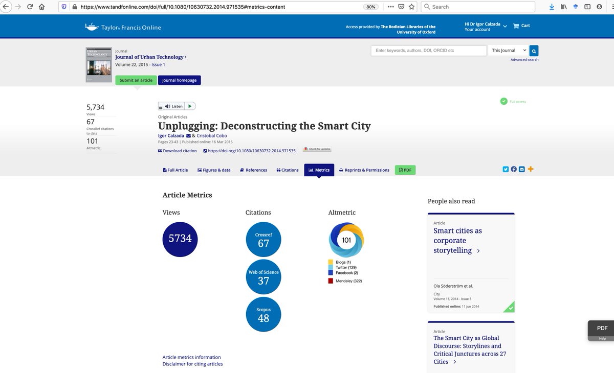 ICalzada's tweet photo. Thank you @regstud it was useful to spot on #metrics on #Unplugging #SmartCities 6th #MostReadArticle published via #JournalOfUrbanTechnology @tandfonline:

📍67 #Citations
5737 #Views
101 @altmetric

https://t.co/QScZ92TvpN

Here in #OpenAccess: https://t.co/UXA4I2iVL1 https://t.co/LCEDd5SuIb