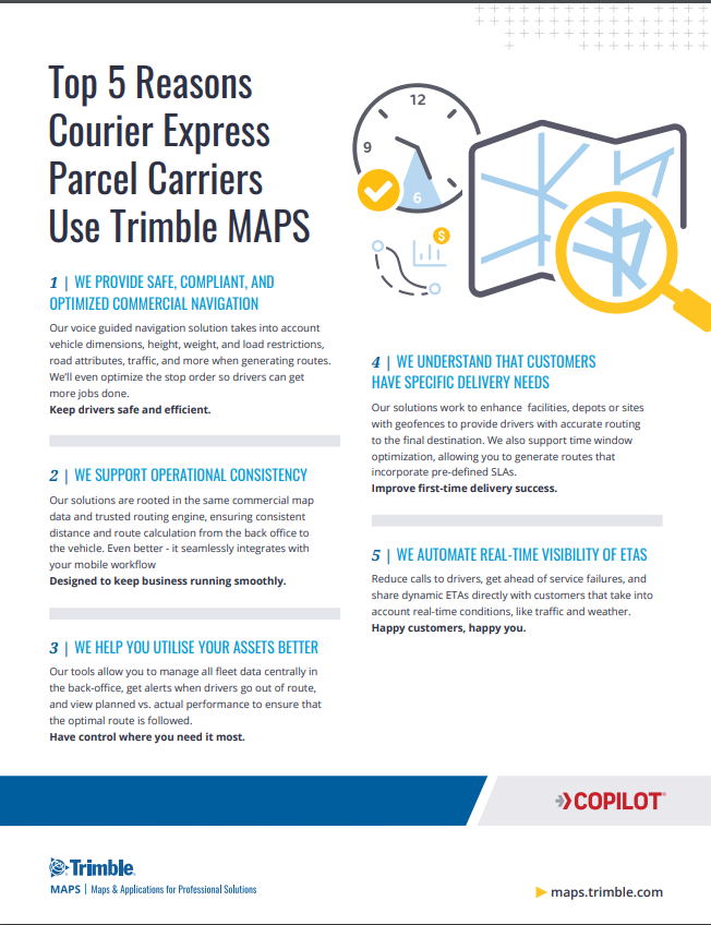AndyDick_Work's tweet photo. What are the Top 5 reasons that a Parcel Carrier would want to use Trimble MAPS?? #trimblemaps https://t.co/eEfUuD1lRE
