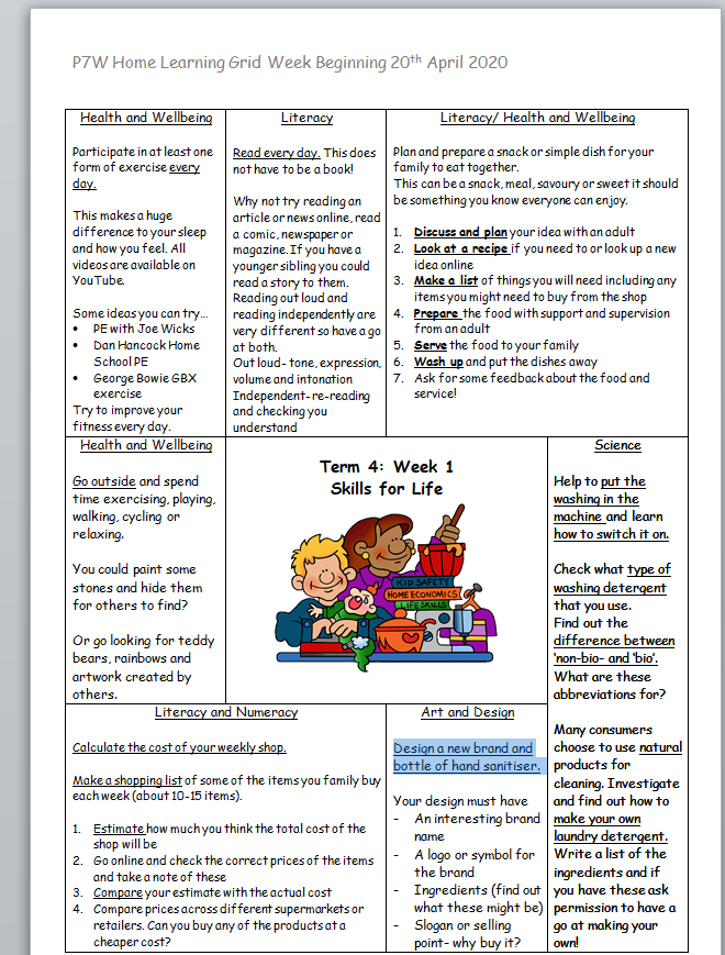 missWatsonR's tweet photo. Welcome back P7W! 
Here is this weeks Home Learning Grid. 
Other activities and interactions will be on Google Classroom...can we be the first class with 100% interactions? Get online and lets get learning...miss you too much!
@bannps https://t.co/MazDvf8n08