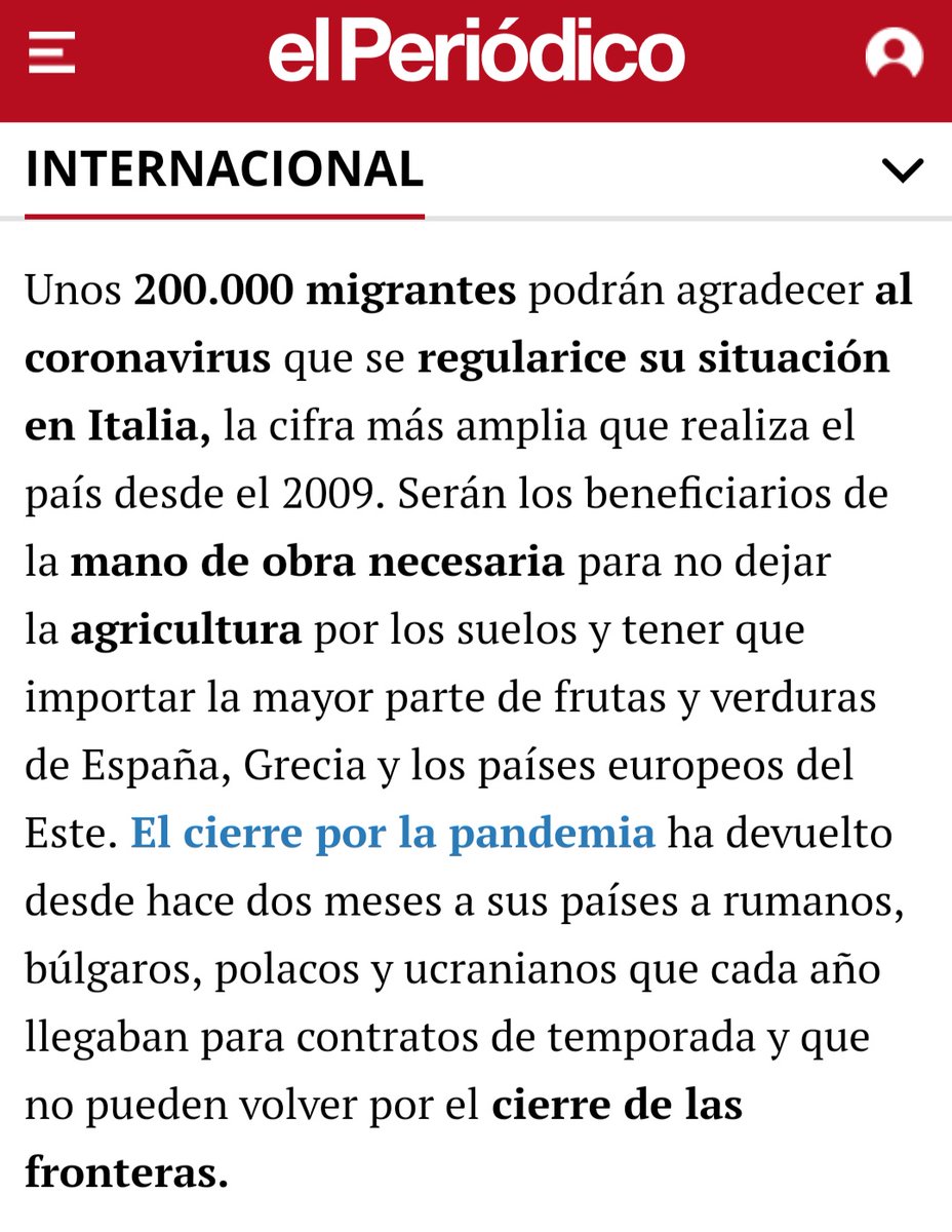 Italia regularizará 200.000 migrantes para cubrir la demanda agrícola "para no dejar la agricultura por los suelos y tener que importar". Regulaciones utilitaristas y al uso para mantener su modo de vida. Estos son los límites de Europa. #RegularizacionYa elperiodico.com/es/internacion…