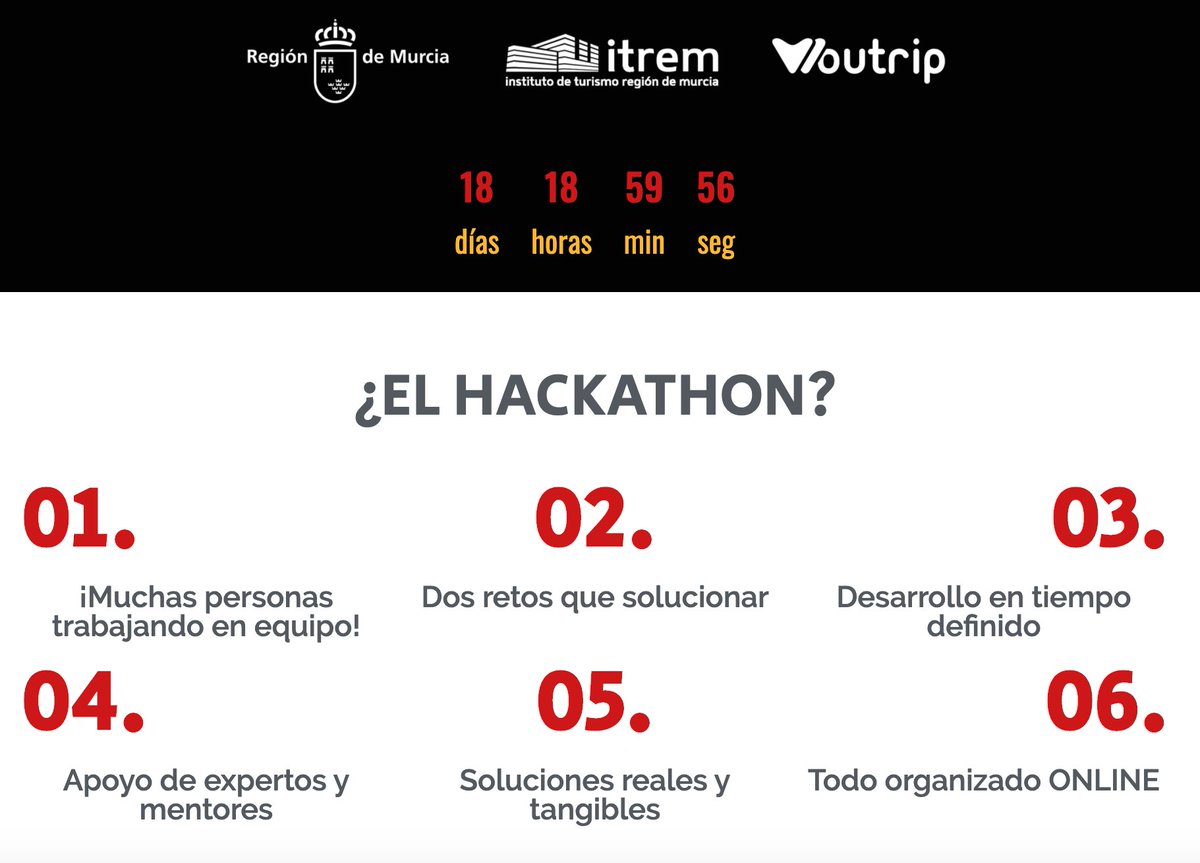 El <a href="/itremurcia/">Instituto de Turismo de la Región de Murcia</a>  pone en marcha  #HackathonMurcia para generar soluciones innovadoras que potencien la reactivación del turismo en la #RegióndeMurcia 

Pondremos en marcha las mejores ideas 💡
hackathonmurcia.com