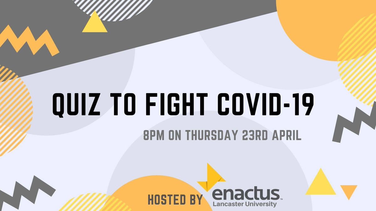 Enactus Lancaster (@enactuslancs) on Twitter photo Welcome back to summer term everyone! We will be hosting a Quarantine Quiz on Thursday at 8pm(23rd April). 
It will be very exciting, so do join us! ๐
Find the video call here: 
zoom.us/j/99018381167?โฆ
The password you will need is: 4yqcVm Welcome back to summer term everyone! We will be hosting a Quarantine Quiz on Thursday at 8pm(23rd April). 
It will be very exciting, so do join us! ๐
Find the video call here: 
zoom.us/j/99018381167?โฆ
The password you will need is: 4yqcVm