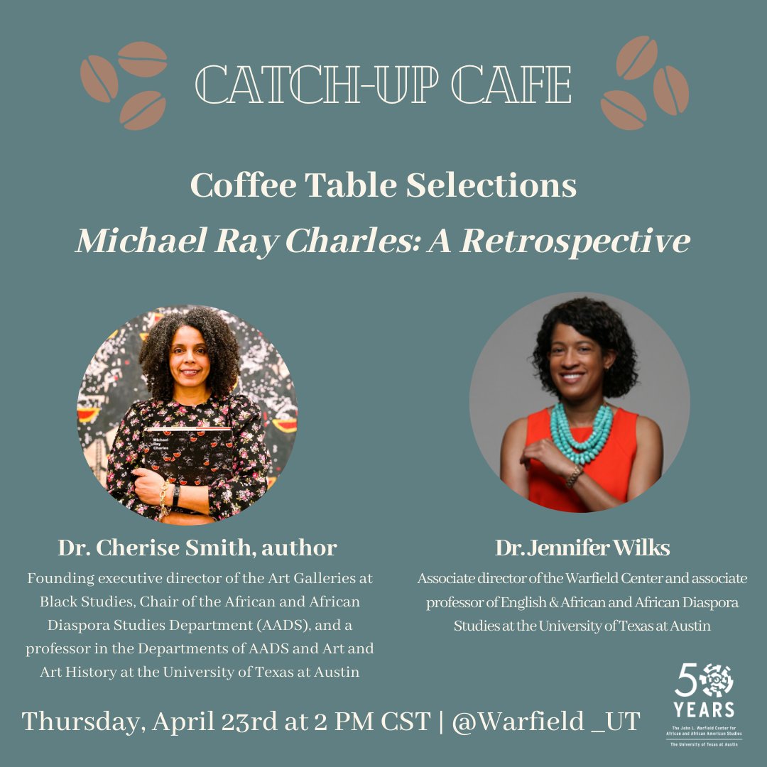 CheriseSmithPhD's tweet photo. Want to hear about my new book, #MichaelRayCharles? Tune in to @Warfield_UT’s Instagram Live today at 2 p.m. for another   #CatchupCafe. https://t.co/y6mhav1ewV