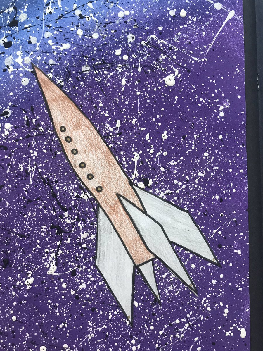 Looking back through the topic books from our last term. Some of my class’ <a href="/peterthorpe/">Peter Thorpe</a> inspired Space Art. I really am missing my little legends! #edutwitter
