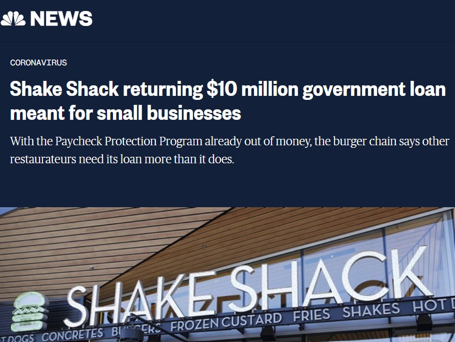 5. It's not too late for  @RuthsChris to do the right thing. This morning,  @shakeshack announced it was returning its $10 million "small business" loan  https://www.nbcnews.com/news/us-news/shake-shack-returning-10-million-government-loan-meant-small-businesses-n1187541