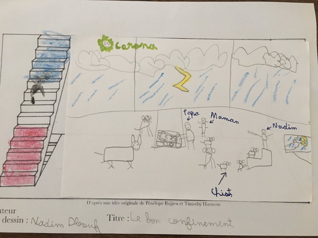 ShaddadHala's tweet photo. #CoronaMaison de Nadim, ses explications:
-c’est l’hiver,
-Nadim joue avec ses chiots
-papa et maman aupres du cheminee
-pas de telephone 📱#deficreatif @PenelopeB @Hhhsinfo @KabritMalak @dina_jradi https://t.co/iVN13dRrGn