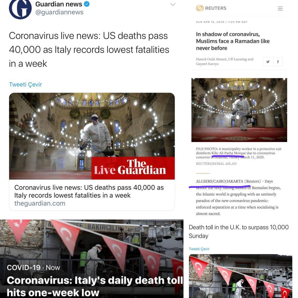 Very bizarre headlines from the int’l media show news about the struggle against #COVID19 in the USA, Italy and UK with photos of Turkey?🙄 ? Also news about Ramadan reported from Algiers,Cairo and Jakarta - the last I checked, they are all a long way away from Istanbul.. 🤷‍♀️