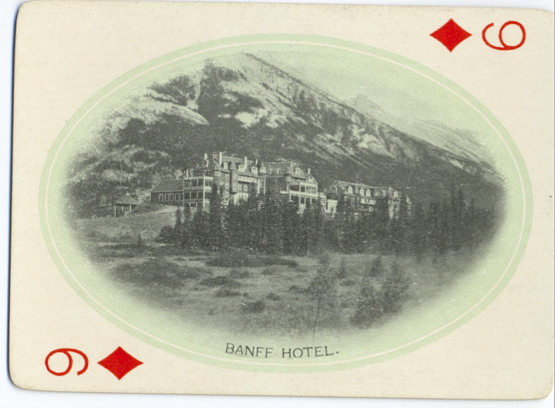 the 9 of diamonds is yet another alberta image: the cpr's banff springs hotel, which was built in 1888, enlarged in 1914, and then replaced after a big fire in 1926.  @FairmontSprings