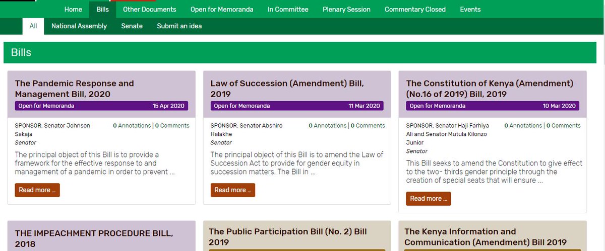 6. Select the Bill you may wish to share views on, for instance, "The Pandemic Response and Management Bill, 2020"  #Dokeza  #PublicParticipationKE