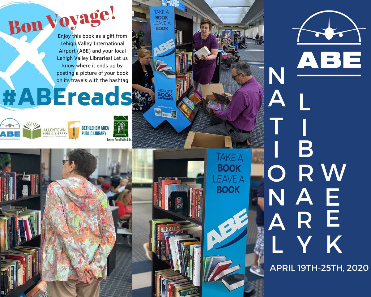 FlyABE_'s tweet photo. What are you reading this week? @AllentownPubLib @bethlehempublic and #Eastonpubliclibrary help us offer free books for passengers traveling through your #neighborhoodairport. Let’s celebrate #NationalLibraryWeek! #lvmadepossible @cityofeastonpa https://t.co/2cfD0AacK0